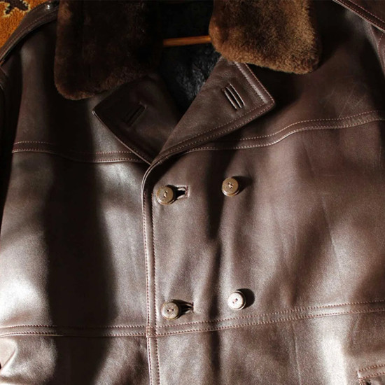 Manteau d'hiver en cuir de général soviétique avec col en fourrure pour l'armée rouge