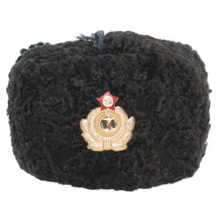 Soviet Russian Naval Admiral winter original black Astrakhan fur and leather Ushanka hat earflaps