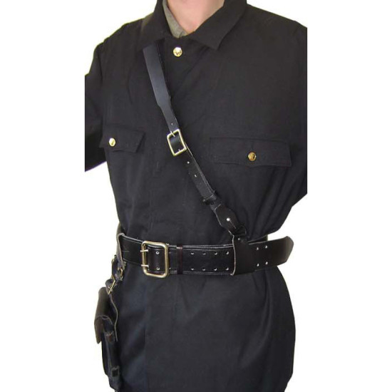 MARINES Ceinture en cuir noir avec ceinture d'épaule PORTUPEYA + étui