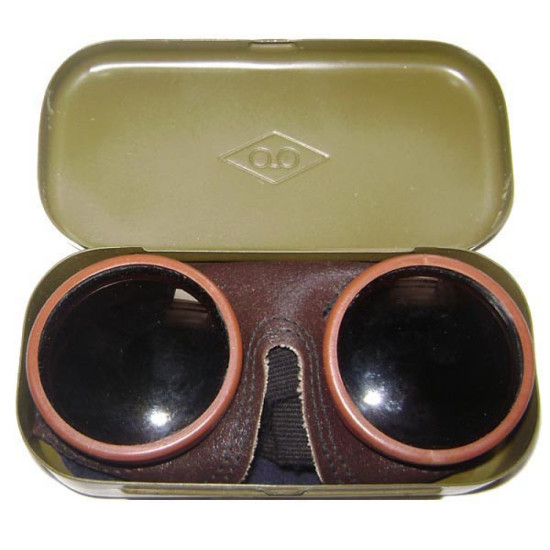 Soviet Air Force pilot leather goggles with metal case USSR military protection glasses