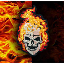 Embroidery Handmade Skull Sew-on / Iron-on / Hook and loop Flaming skull patch