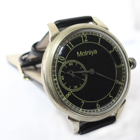 Sowjetische mechanische Armbanduhr MOLNIYA schwarz Export optional transparenter Rückseite