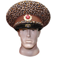 USSR General Leopard brown leather visor cap Soviet hat