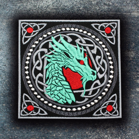 Dragon in Tattoo Style Embroidered Iron-on / Velcro Sleeve Patch